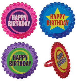 Happy Birthday Glitter Rings - Asst.