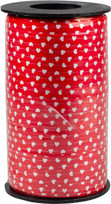 Printed Curling Ribbon - Red Hearts