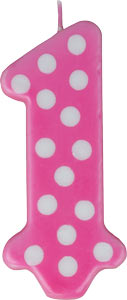 1st Birthday Polka Dot Candles - Pink