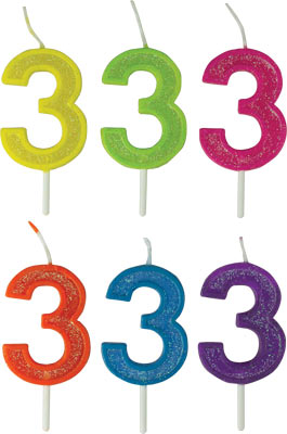 Small Glitter Number Candles - # 3