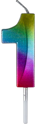 Small Rainbow Metallic Prism Number Candles - #1