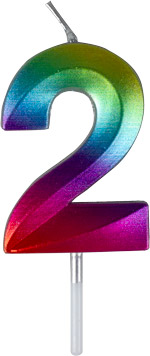 Small Rainbow Metallic Prism Number Candles - #2