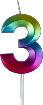 Small Rainbow Metallic Prism Number Candles - #3