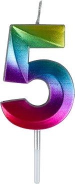 Small Rainbow Metallic Prism Number Candles - #5