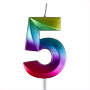 Small Rainbow Metallic Prism Number Candles - #5