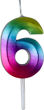 Small Rainbow Metallic Prism Number Candles - #6