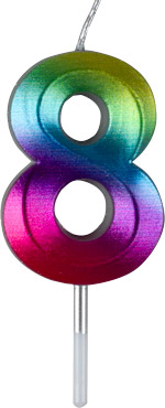 Small Rainbow Metallic Prism Number Candles - #8