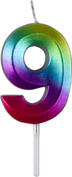 Small Rainbow Metallic Prism Number Candles - #9