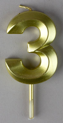 Small Gold Prism Number Candles - #3