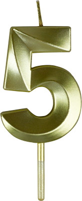 Small Gold Prism Number Candles - #5