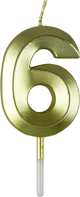 Small Gold Prism Number Candles - #6