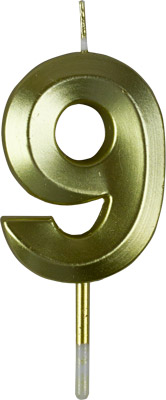 Small Gold Prism Number Candles - #9