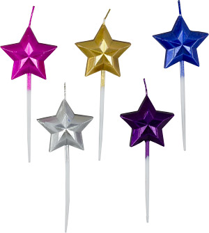 Metallic Star Candles On Picks - Asst. Colors
