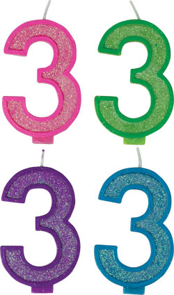 Glitter Number Candles - #3