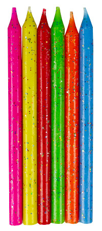 Glittery Bright Color Candles Asst.