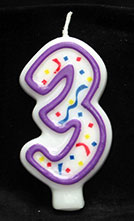 Purple/White Number Candle # 3