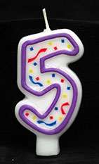 Purple/White Number Candle # 5