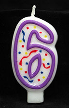 Purple/White Number Candle # 6