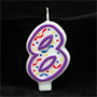 Purple/White Number Candle # 8
