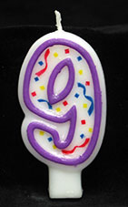 Purple/White Number Candle # 9