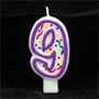 Purple/White Number Candle # 9