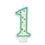 Green/White Number Candle - #1