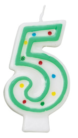 Green/White Number Candle - #5