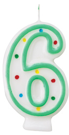 Green/White Number Candle - #6