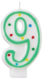 Green/White Number Candle - #9