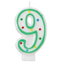 Green/White Number Candle - #9
