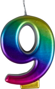 Large Rainbow Metallic Number Candles - #9