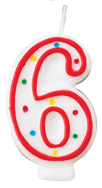 Red & White Number Candle - #6