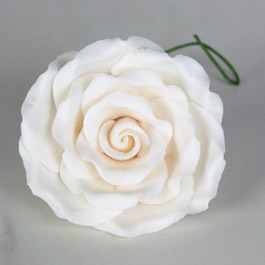 Fancy Gum Paste Rose-Large-White (w/ Wire)