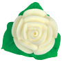 Rose Icing W/3 Leaves - White