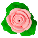 Rose Icing w/ 3 Leaves - Pink