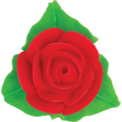 Rose Icing w/ 3 Leaves - Red