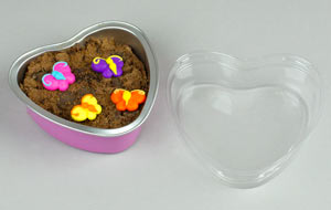 Mini Heart Shaped Foil Pan W/ Plastic Lid - Pink